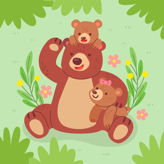 Free vector flat design bear family illustration