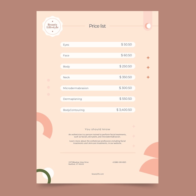 Flat design beauty salon invoice