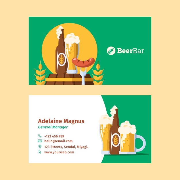 Flat design beer bar business card template