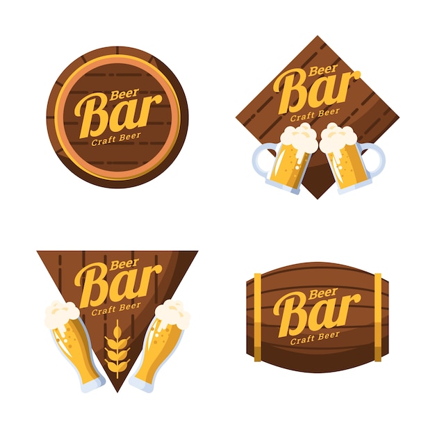 Flat design beer bar logo set