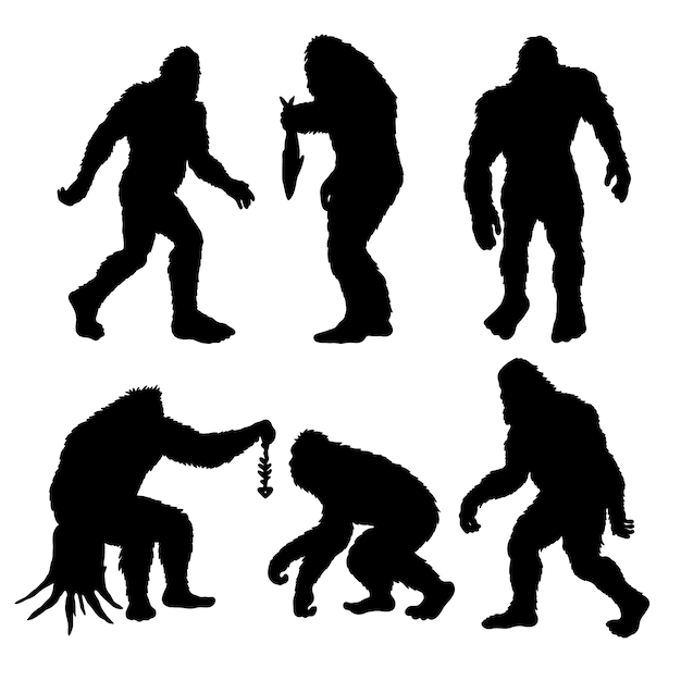 Flat design bigfoot silhouette set