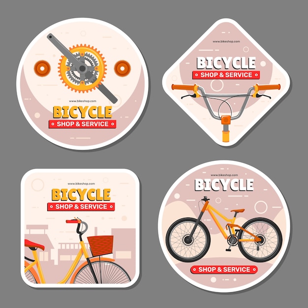 Flat design bike shop labels  template