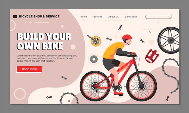 Free Vector flat design bike shop landing page template