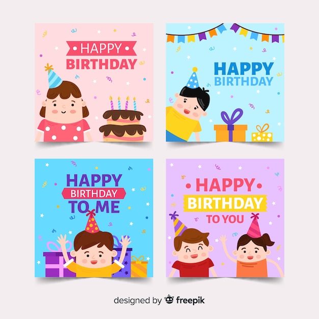 Flat design birthday card collection