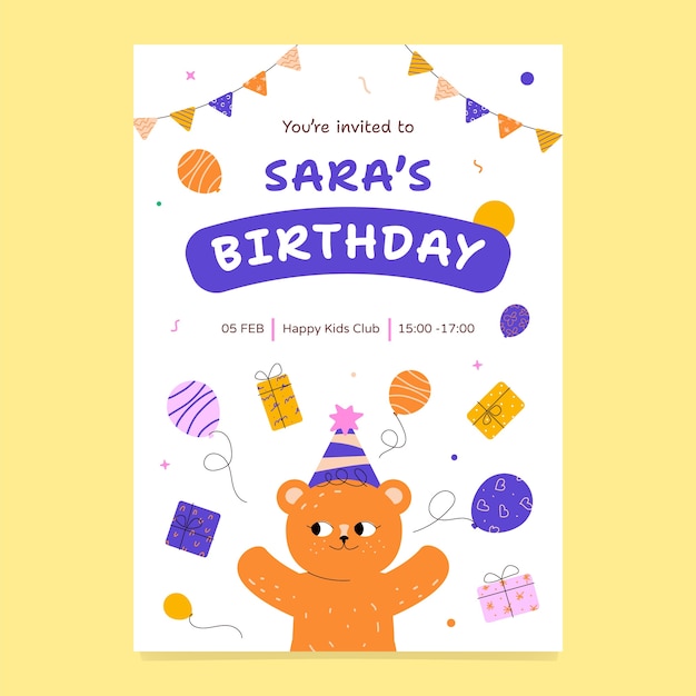 Flat design birthday celebration invitation