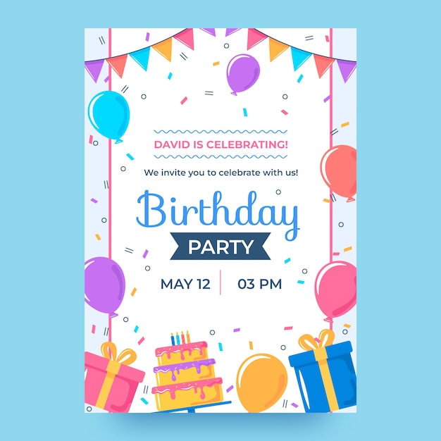 Free vector flat design birthday celebration invitation