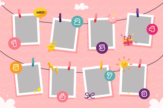 Flat design birthday collage frames collection