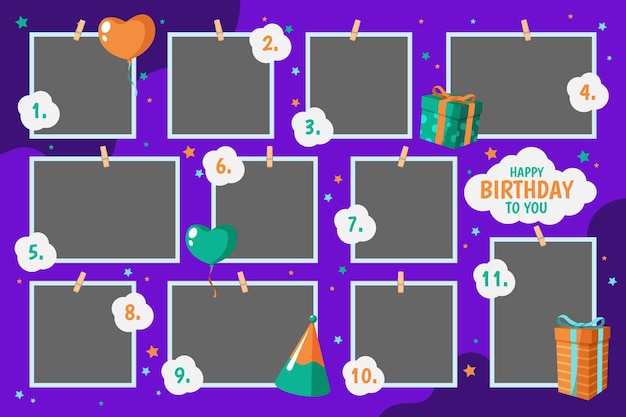 Flat design birthday collage frames set