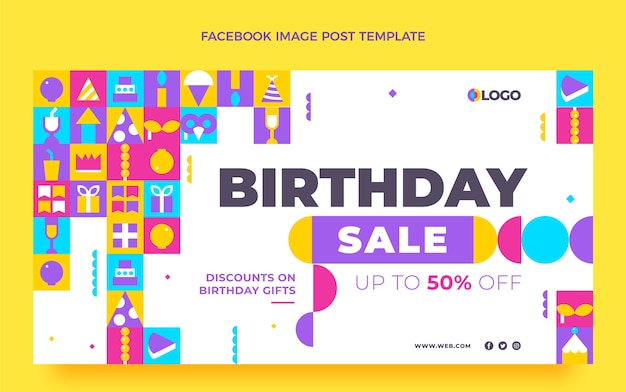 Flat design birthday facebook post