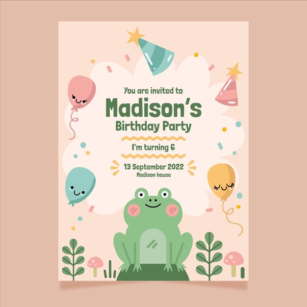 Flat design birthday invitation template