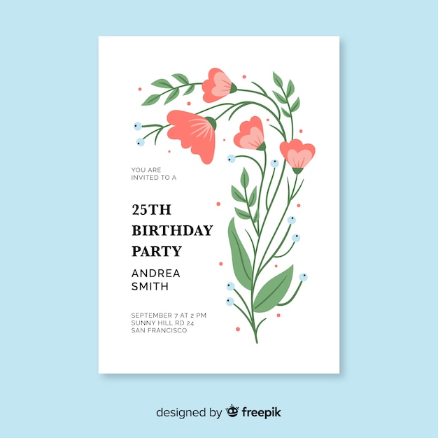 Flat design birthday invitation template