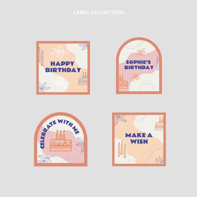 Flat design birthday labels template