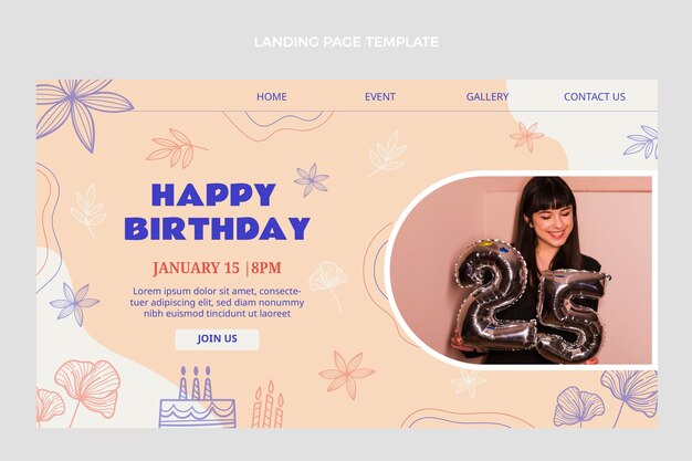 Flat design birthday landing page template