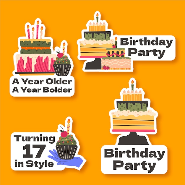 Flat design birthday party  labels