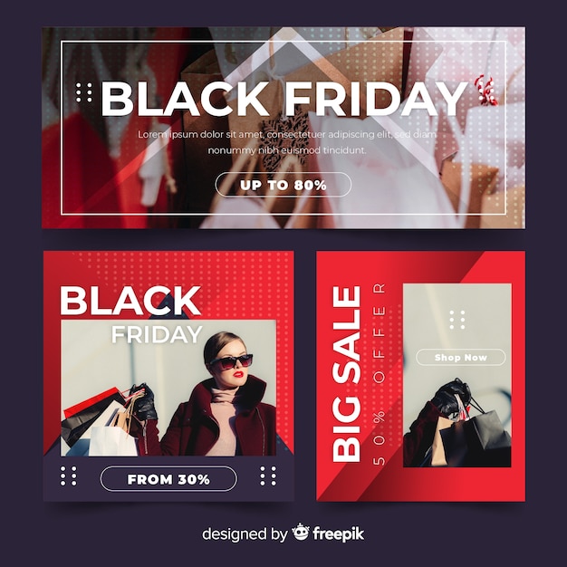 Flat design black friday banners template