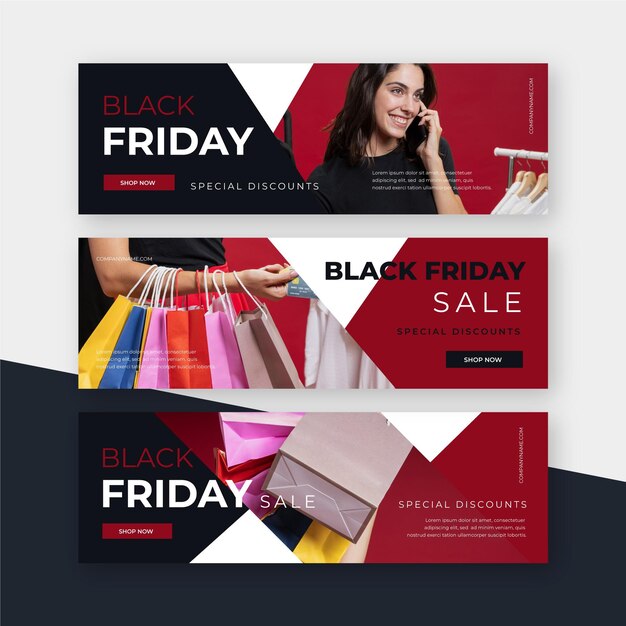 Flat design black friday banners with photo