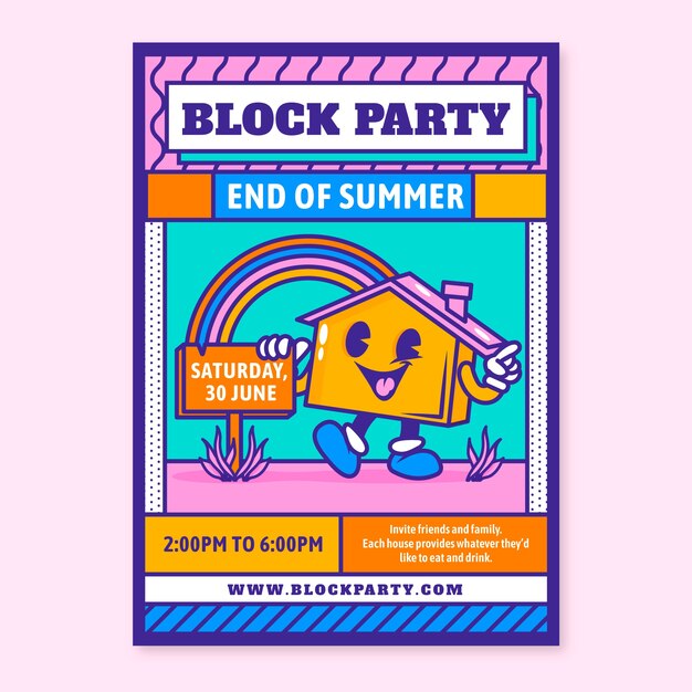 Flat design block party flyer