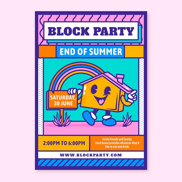 Flat design block party flyer