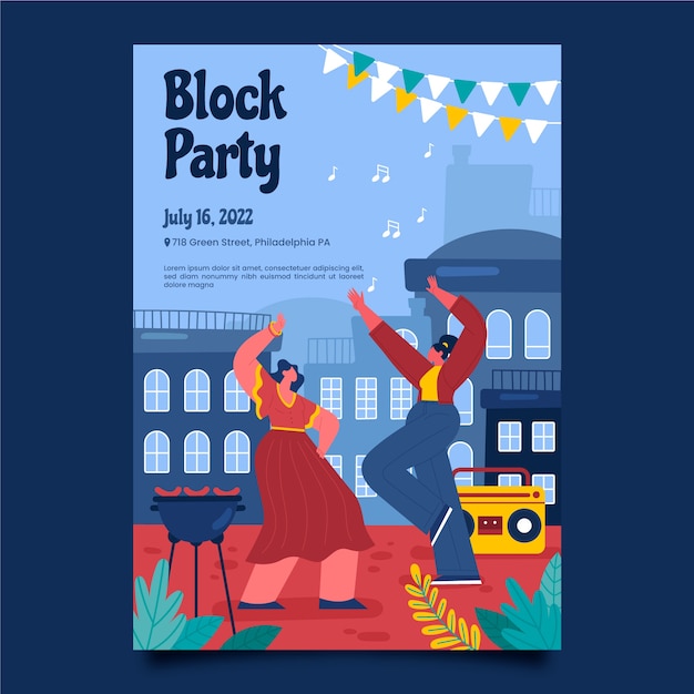 Flat design block party flyer