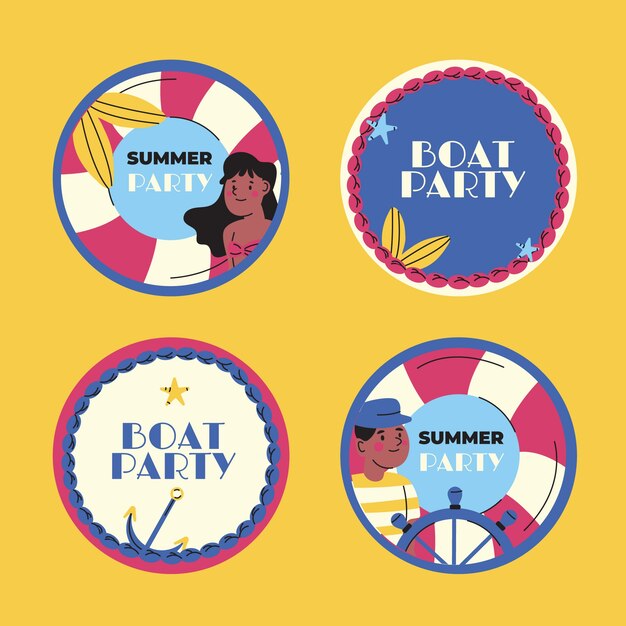 Flat design boat party badges template