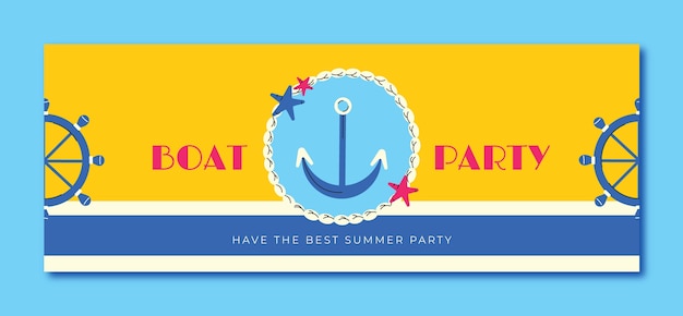 Flat design boat party facebook cover template