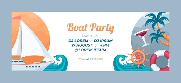 Flat design boat party facebook cover