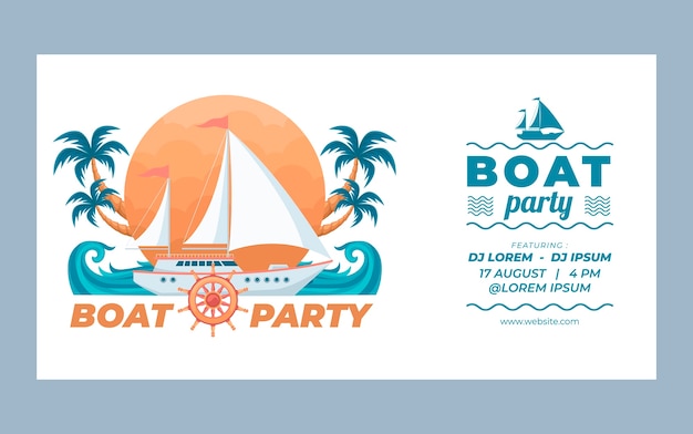 Flat design boat party facebook post