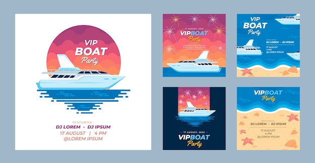 Free Vector flat design boat party instagram posts