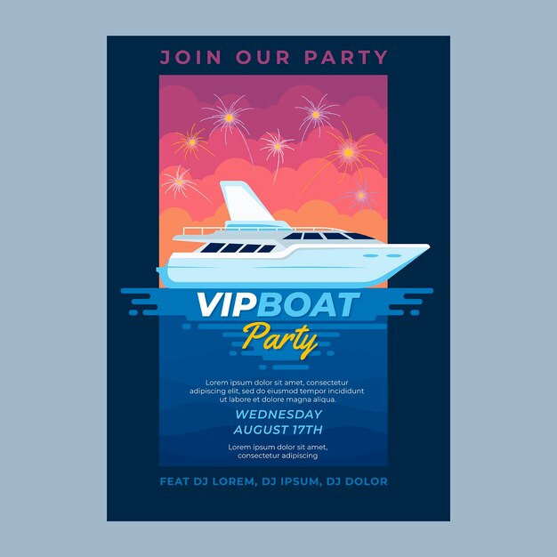 Flat design boat party invitation