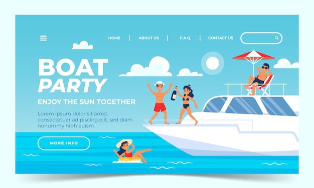 Free Vector flat design boat party landing page