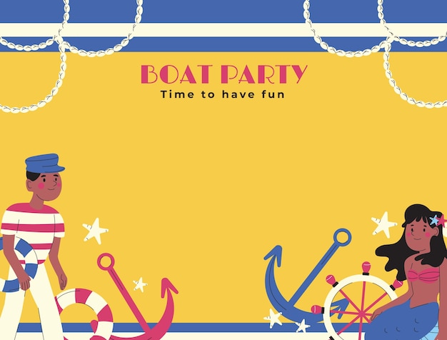 Flat design boat party photocall template