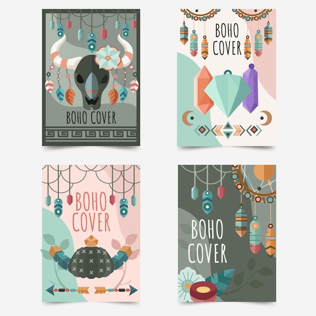 Flat design boho covers pack