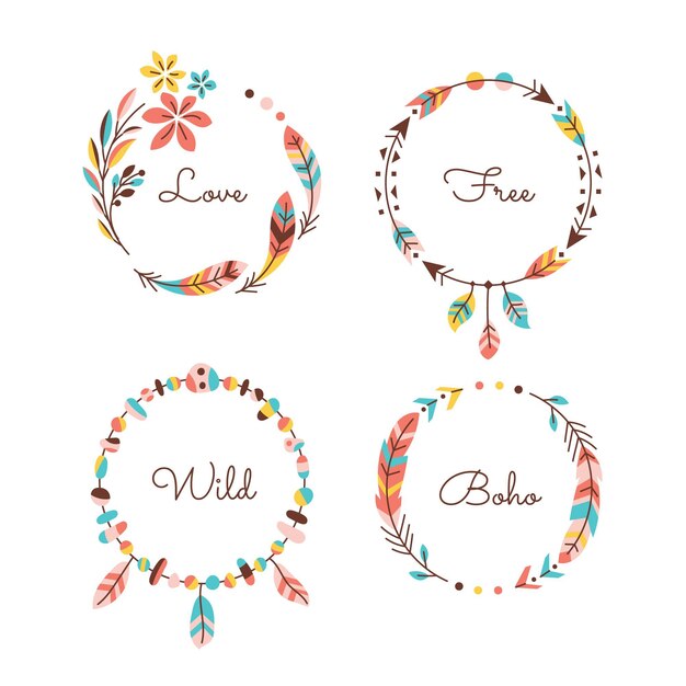 Flat design boho frame pack