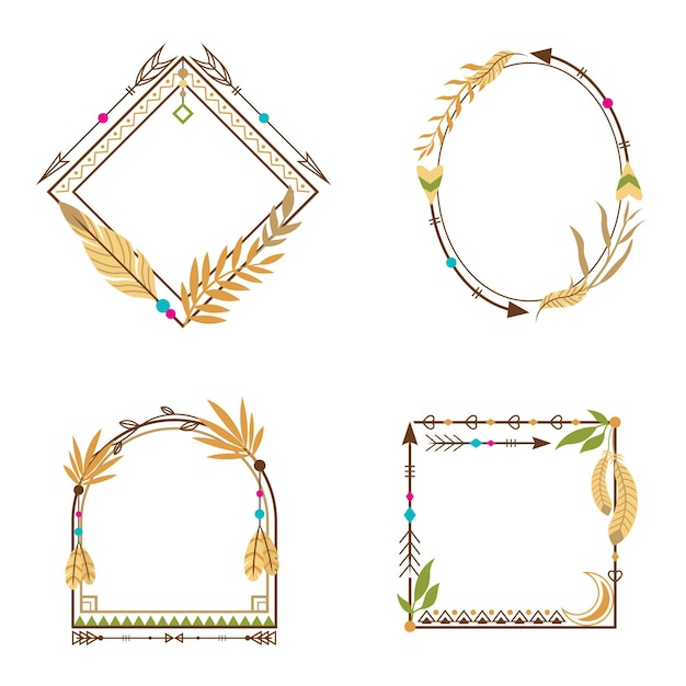 Flat design boho frames pack