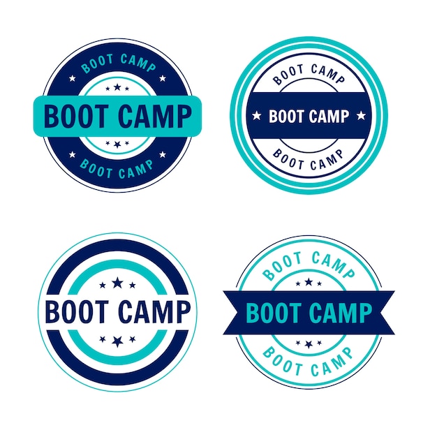 Flat design boot camp labels template