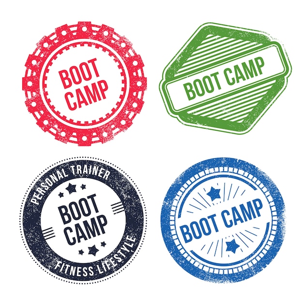 Flat design boot camp labels