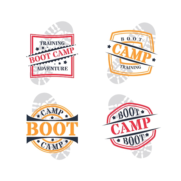 Flat design boot camp stamps