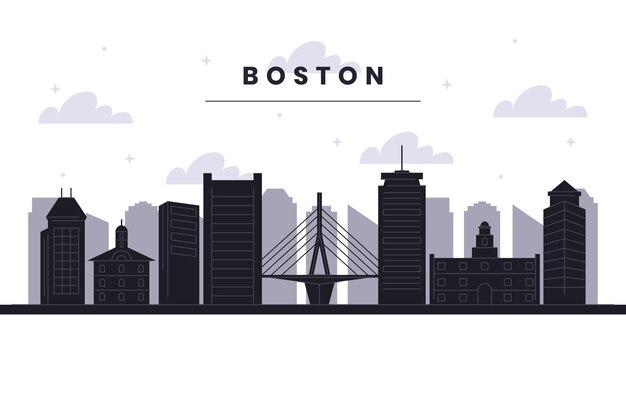 Flat design boston skyline silhouette