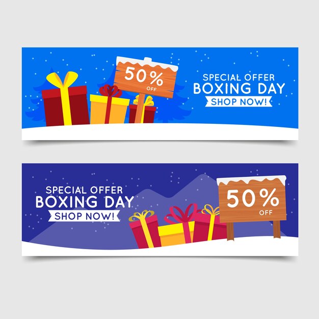 Flat design boxing day sale banners template