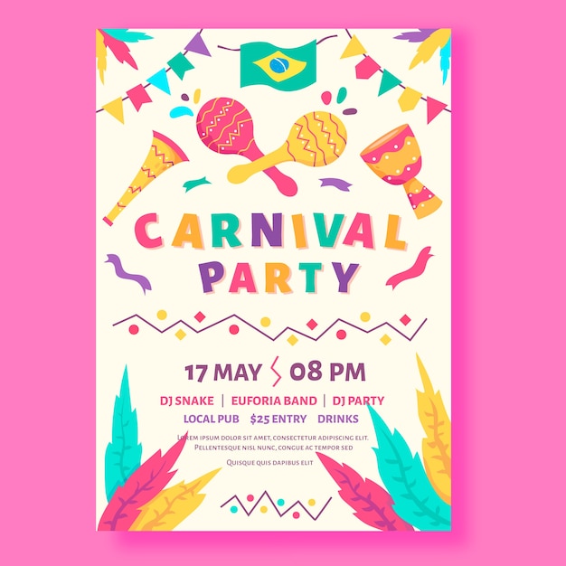 Flat design brazilian carnival poster template