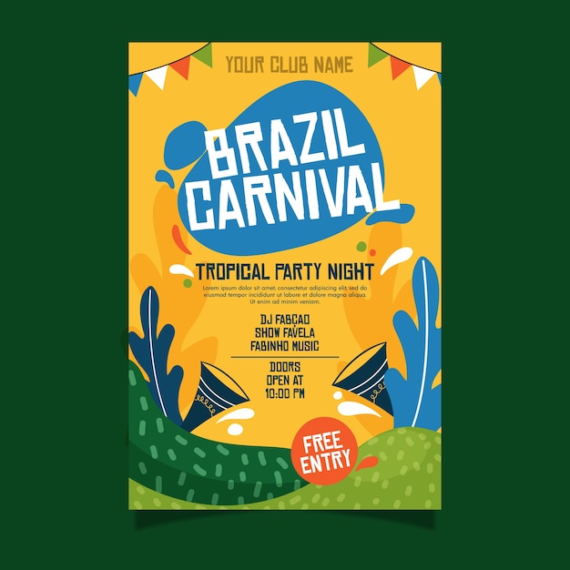 Flat design brazilian carnival poster template