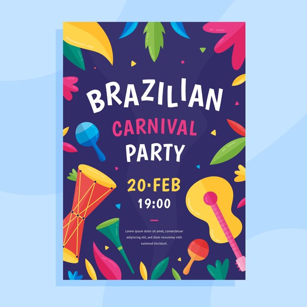 Flat design brazilian carnoval poster template