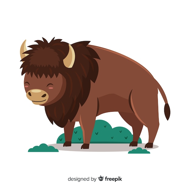 Flat design buffalo animal with grass