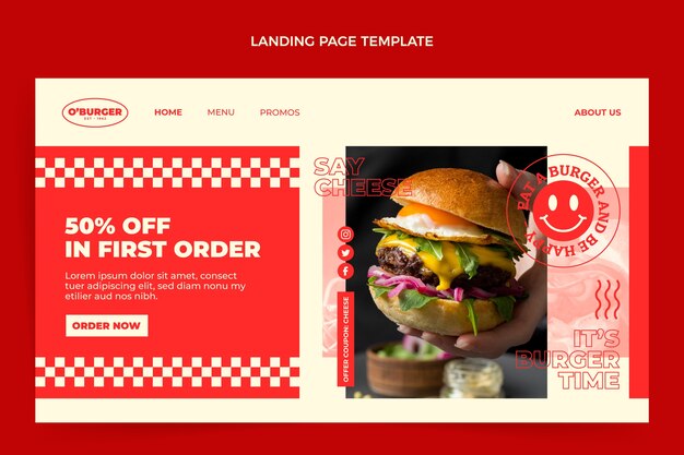 Flat design burger landing page template