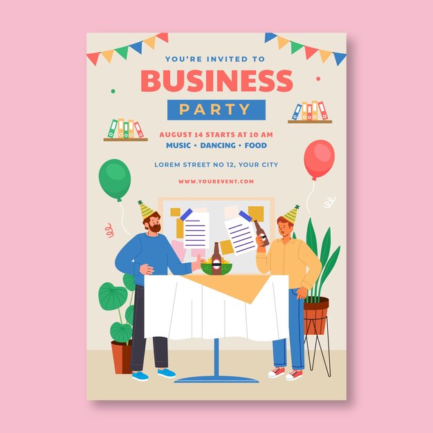 Flat design business party invitation