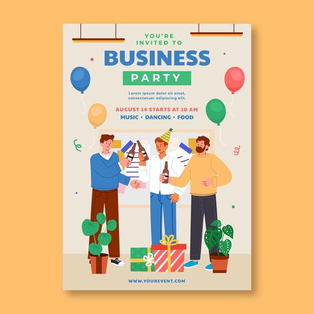 Flat design business party invitation