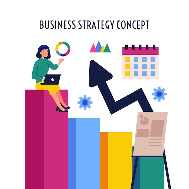 Flat design business strategy with statistics