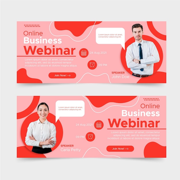 Flat design business webinar banners design