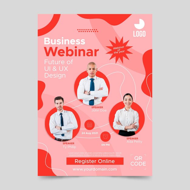 Flat design business webinar poster template