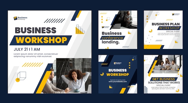 Flat design business workshop instagram posts